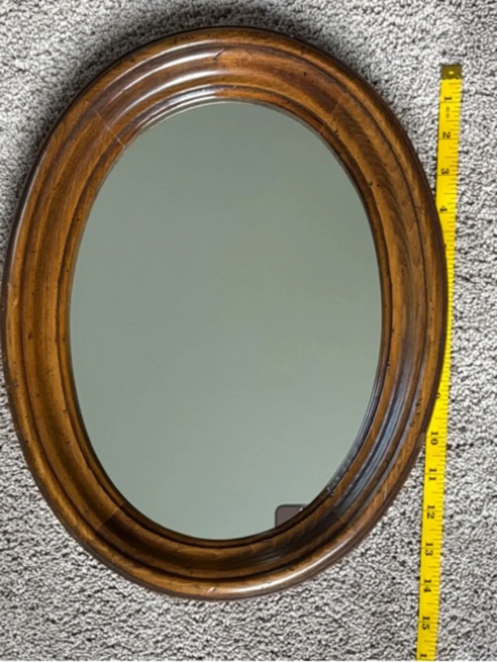 Vintage Oval Wall Mirror with Warm Brown Wood Frame 15-1/2” x 12”